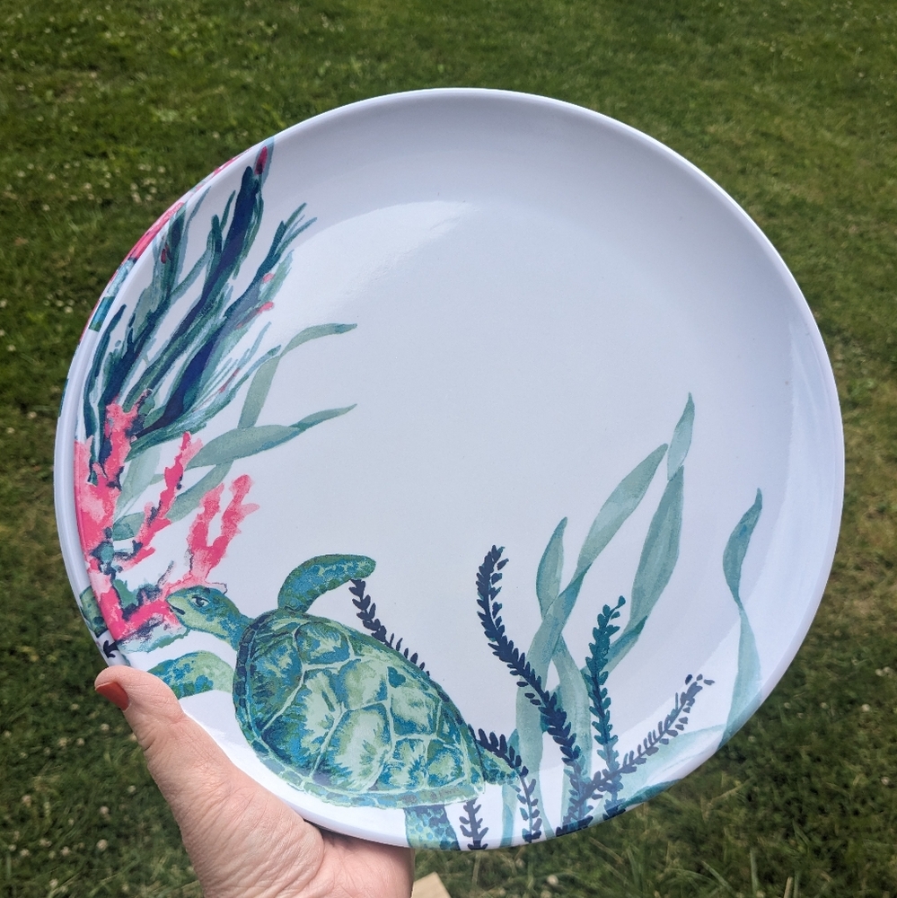 New Sea Turtle Dinner Plate Beach Theme coral Reef Ocean Plates Set of 4 Coastal